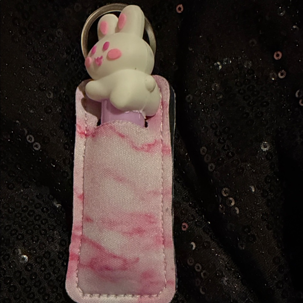Cute Bunny Keychain with Pink Holder